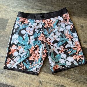 O'Neill Men's Floral Board Shorts - Black, Orange, and Teal